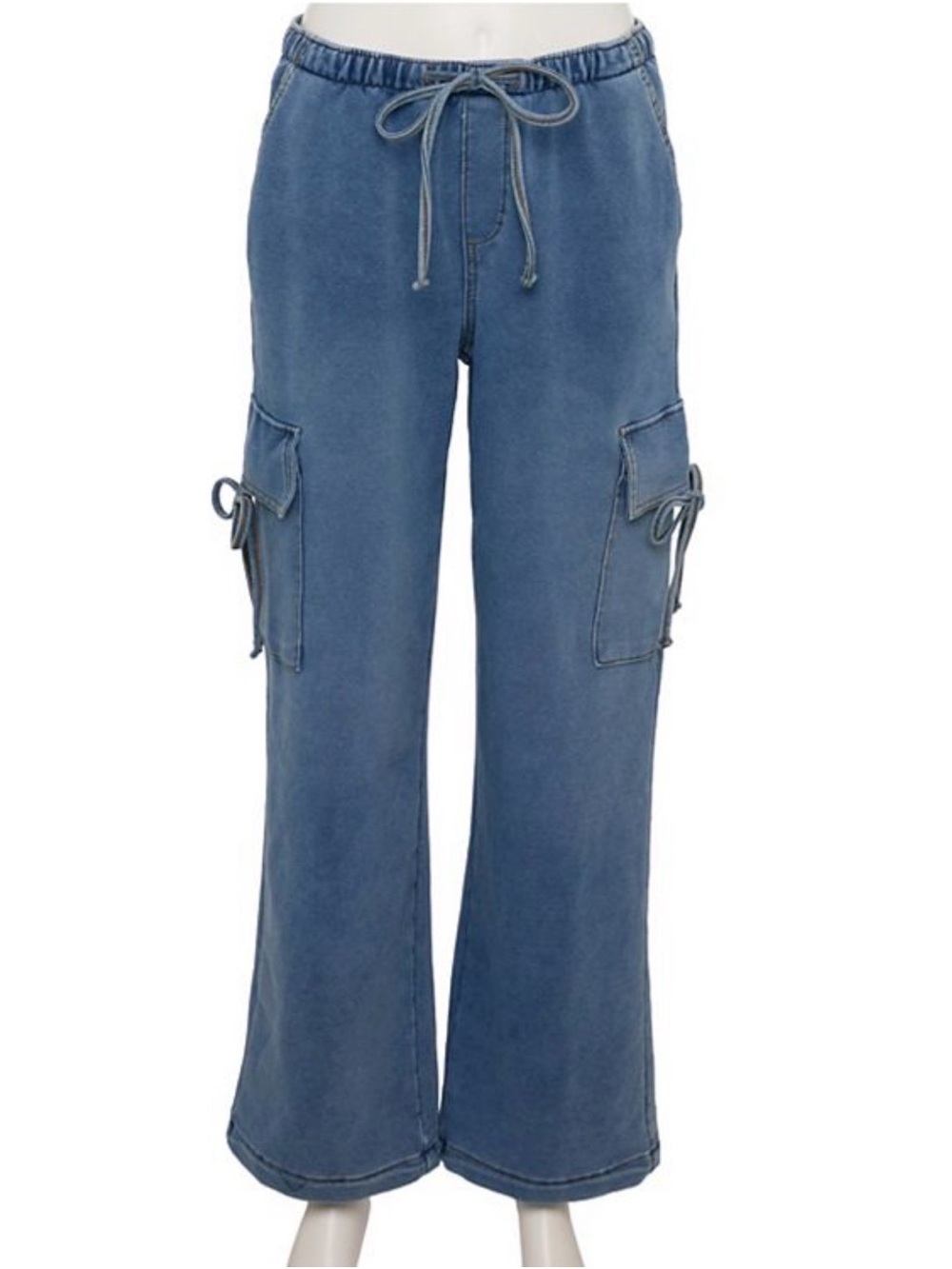 Vanilla Star Blue Cargo Bow Drawstring Pull On Sweat Pant Jeans
